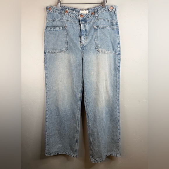 Free People We The Free Palmer Jeans Denim Cuffed Wide Leg Size 32 - Picture 4 of 12
